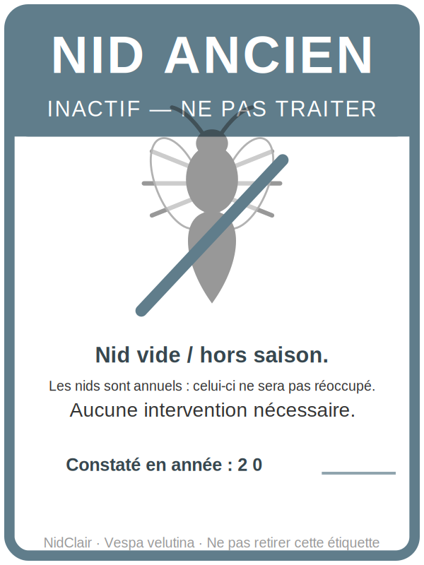 Étiquette grise : nid ancien
